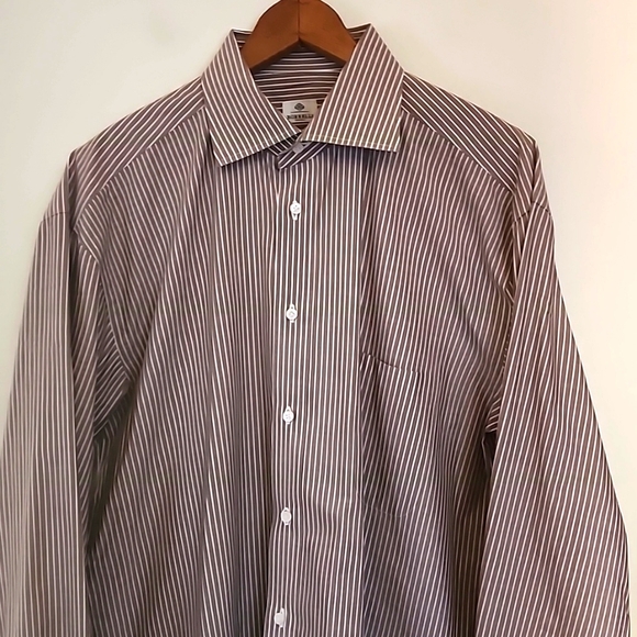 Borrelli Dress Shirt 16.5" Neck 42" Chest Tan Stripe Perfect Condition - Picture 1 of 7